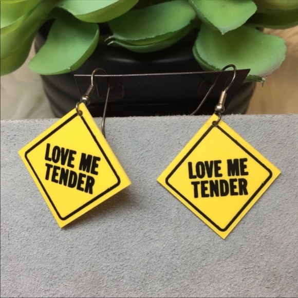 Vintage Jewelry - Vintage Early 90’s Love Me Tender Caution Earrings
